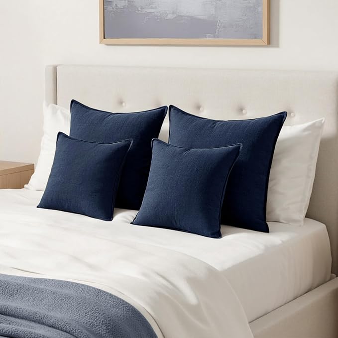 MIULEE Decorative Linen Pillow Covers 26x26 Inch Navy Blue | Boho Farmhouse​ - Image 4