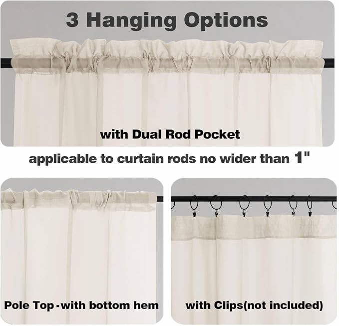 Chyhomenyc Cream Sheer Curtains 63 Inches Long 2 Panels, Light Filtering Bright - Image 5