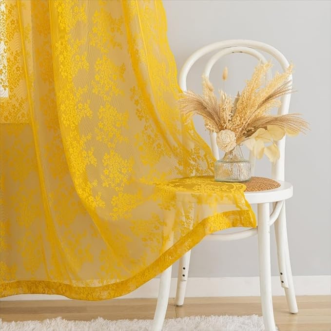 YJ YANJUN Vintage Lace Curtains 108 Inches Long- Retro Floral Mid Century - Image 4