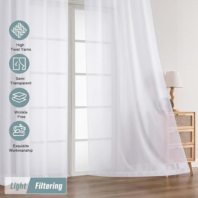 White Sheer Curtains for Windows 108 inches Long 2 Panels Set, Soft Lightweight - Image 5
