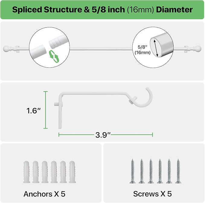 Curtain Rods for Windows 48 to 84, 2 Pack White Curtain Rod - Image 3