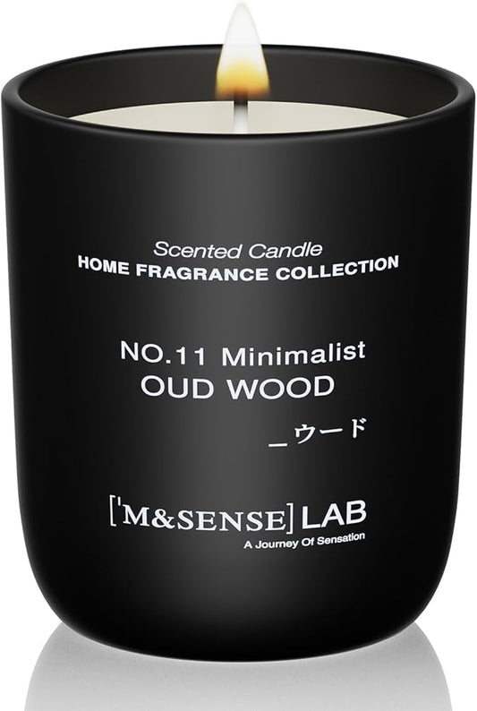 M&SENSE Natural Soy Candle| Oud Wood | 5.3 oz | Minimalist Scented Candle for Relaxation, Gifting, Home Décor | for Bedroom, Office, Party Small