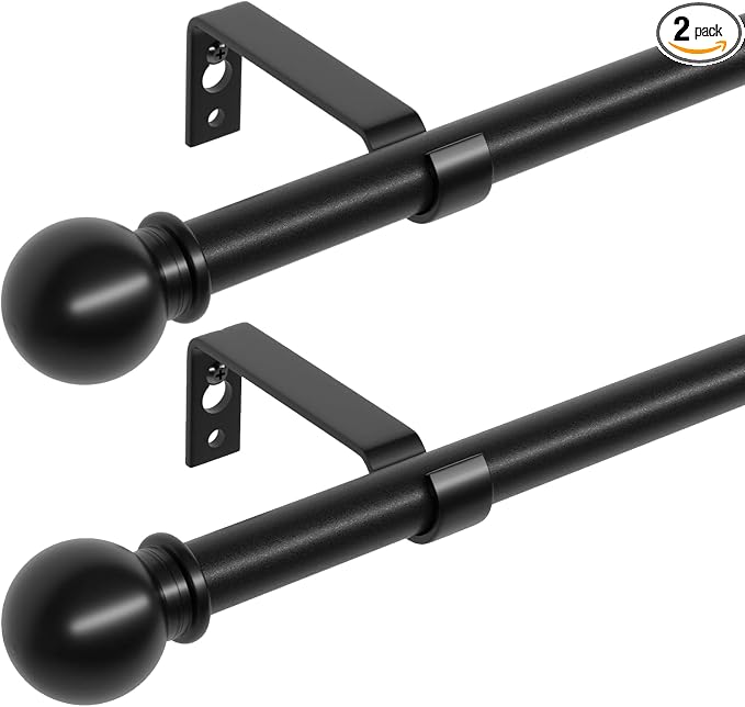 2 Pack 28-48 inch Black Metal Wall Mounted Curtain Rod Set by ATUHOLA