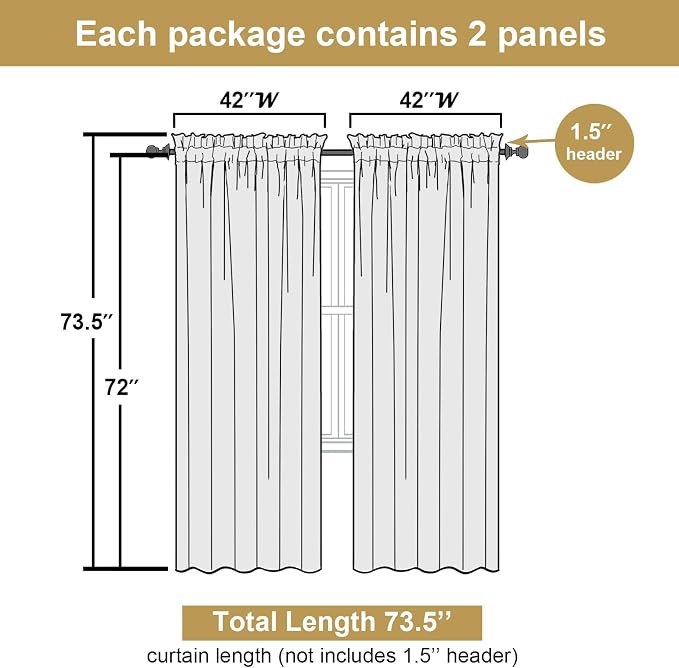 Lecloud Leia White Sheer Curtains 72 Inches Long 2 Panels, Jacquard Texture - Image 3