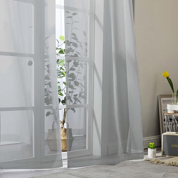Sheer Light Grey Curtains for Bedroom Living Room 63 Inch Length 2 Panels - Image 8