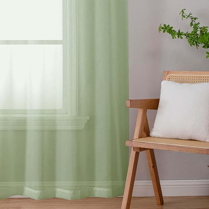 Light Green Sheer Curtains for Bedroom Living Room 54 Inch Length 2 Panels Set - Image 9