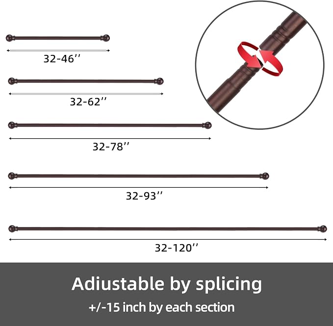 GXOACKJ Curtain Rods for windows 32-62 inch, 5/8 inch Decorative Brown Splicing - Image 6