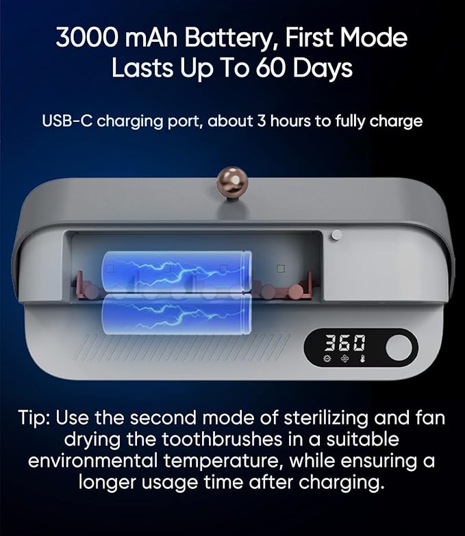 StarWin UV Toothbrush Dryer Holder, Heating Plate and Fan Drying Function, Rechargeable and Timing Tooth Brush Holder Wall-Mounted for Bathroom, No Drilling, 4 Slots