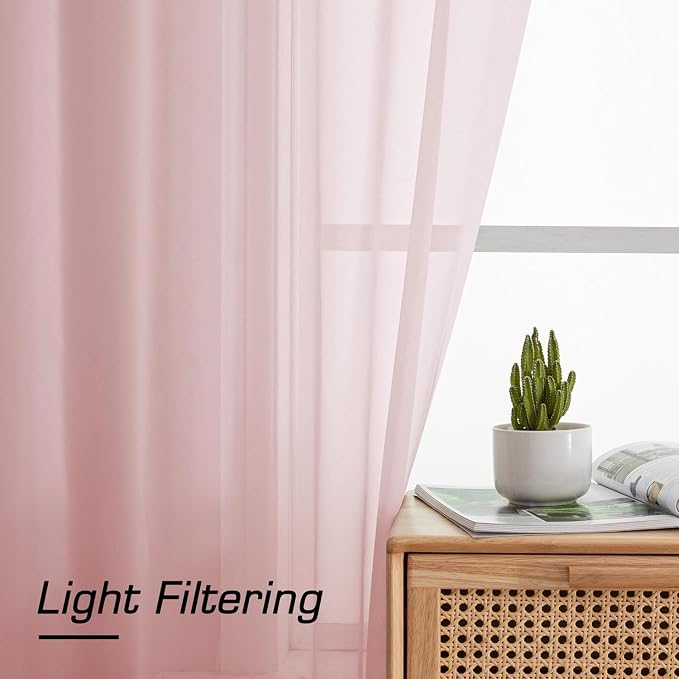 Aiyufeng Blush Pink Sheer Curtains 96 Inches Long 2 Panels Set, Light Filtering - Image 6