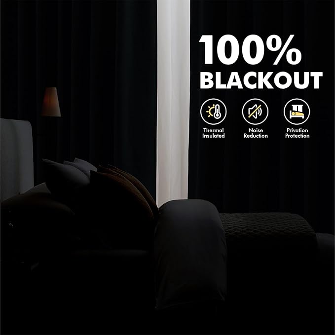 MIULEE 100% Blackout Linen Curtains 42 x 63 Inch Midnight Blue 2 Panels | - Image 2