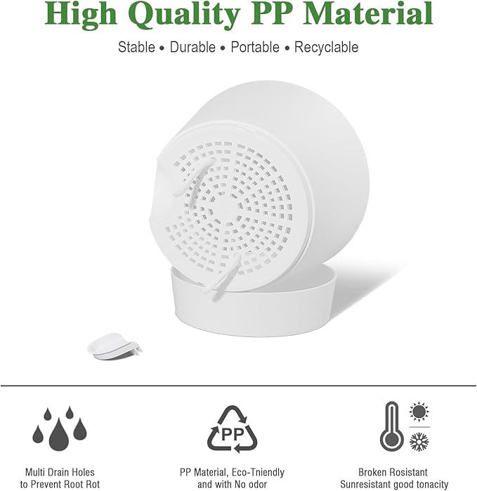 Self Watering Pots for Indoor Plants,12 inch Planters with Drainage Holes Plastic Flower Pots with Deep Reservoir, White