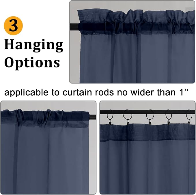 Gwine Navy Blue Sheer Curtains for Living Room 45 inches Long, Short Voile - Image 4