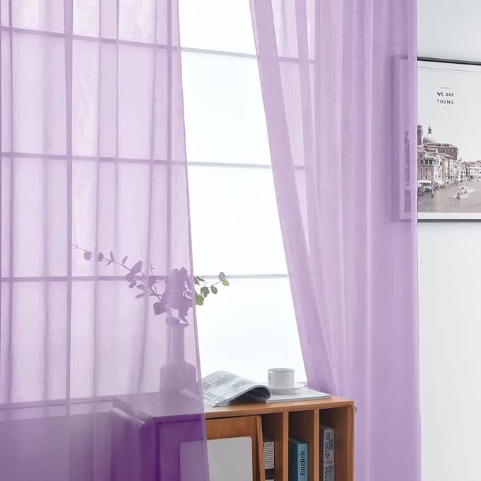 SpaceDresser Lavender Sheer Curtains 4 Panels Rod Pocket Semi-Sheer Curtain 108 - Image 4
