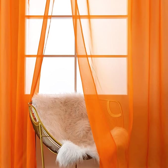 SpaceDresser Orange Sheer Curtains 4 Panels Rod Pocket Semi-Sheer Curtain 108 - Image 5
