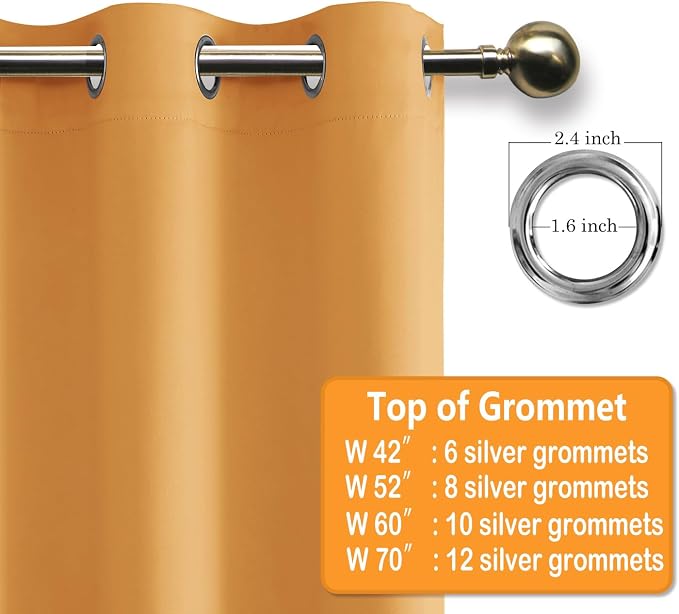 Grommet Blackout Curtains for Bedroom, 70 x 63 Inch, Pumpkin Orange | Thermal - Image 5