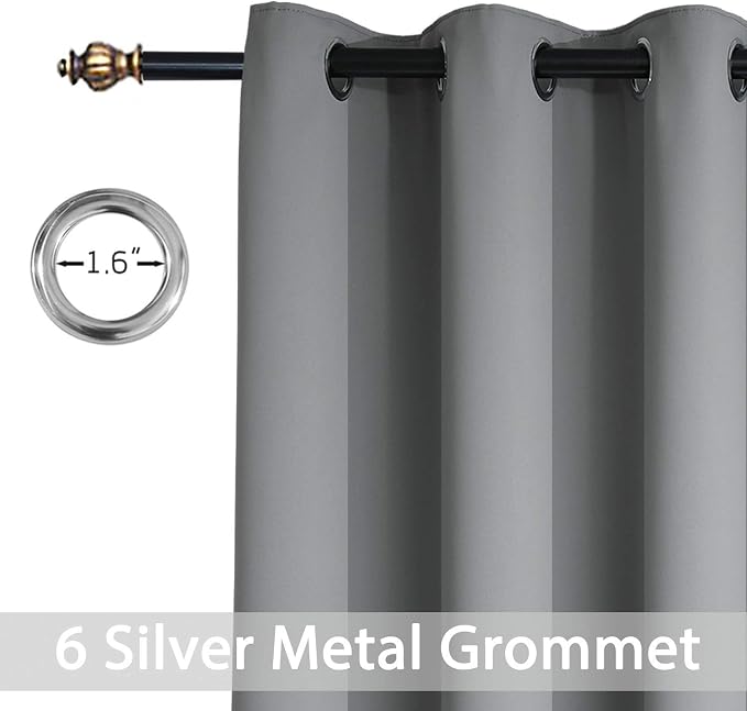 Yakamok Gray Room Darkening Thermal Insulated Blackout Curtains - Image 3