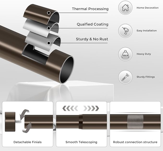 Bronze Curtain Rods for Windows 36 to 176 Inch, Size:36-176 Inch - Image 7