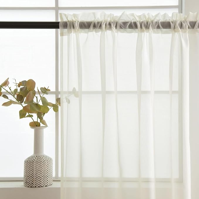 SpaceDresser Ivory Sheer Curtains 4 Panels Rod Pocket Semi-Sheer Curtain 45 - Image 5