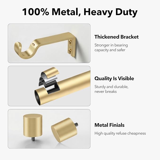 IFELS Heavy Duty Curtain Rods for Windows 48 to 84 Inch, 1 Inch Gold Curtain - Image 4