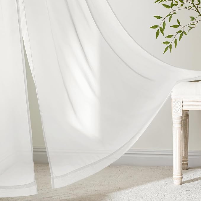 MIULEE Beige White Sheer Curtains 63 Inches Long 4 Panels 42 x 63 Inches | - Image 6