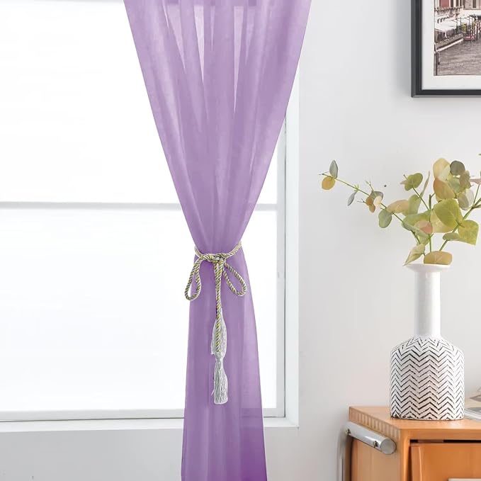 SpaceDresser Lavender Sheer Curtains 4 Panels Rod Pocket Semi-Sheer Curtain 84 - Image 6