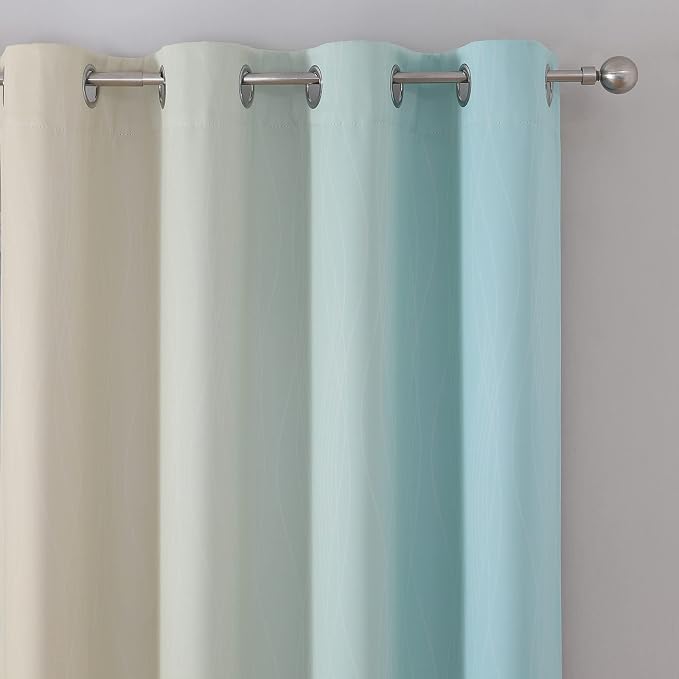 Estelar Textiler Beige and Aqua Ombre Blackout Curtains 90 Inch Length 2 Panels - Image 4