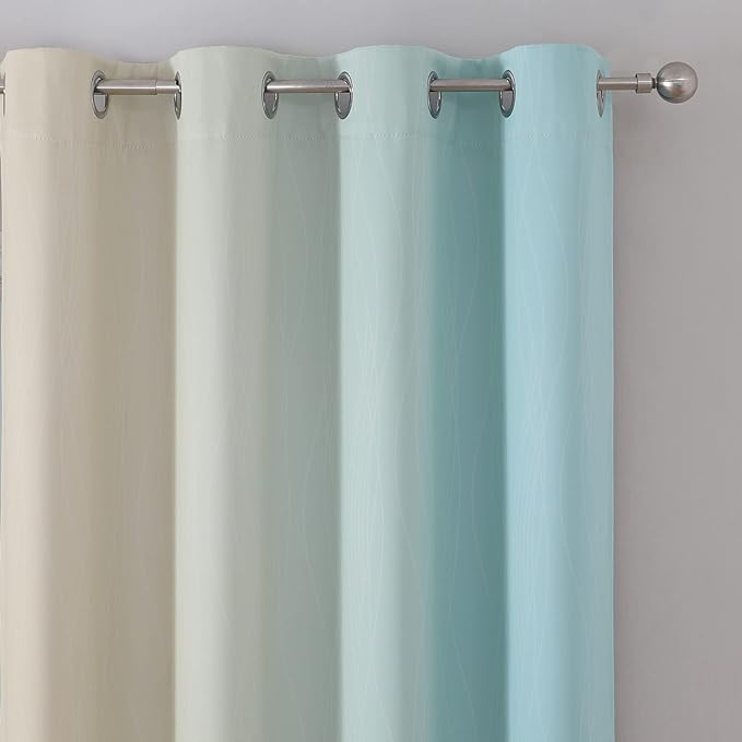 Estelar Textiler Aqua and Beige Gradient Blackout Curtains - Image 4