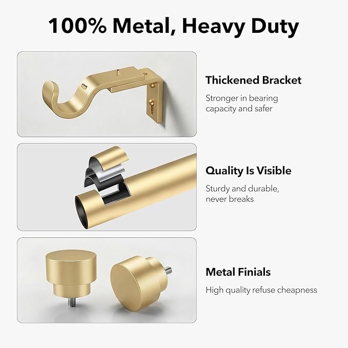 IFELS Heavy Duty Curtain Rods for Windows 28 to 48 Inch, 1 Inch Adjustable Gold - Image 4