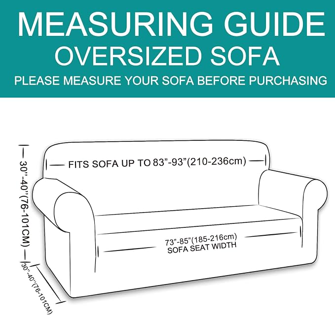 U-NICE HOME Oversized Stretch Couch Cover Slipcover, Dark Grey | 3 Cushion Sofa - Image 6