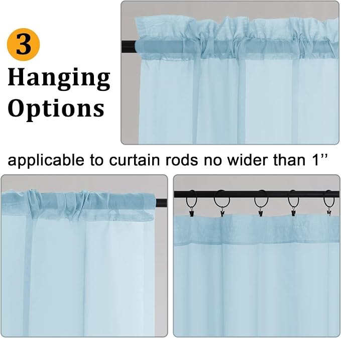 Gwine Sky Blue Sheer Curtains 96 Inches Long 2 Panels, Elegant Window - Image 4