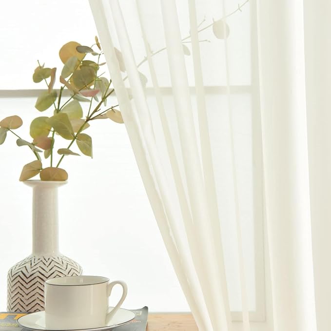SpaceDresser Ivory Sheer Curtains 4 Panels Rod Pocket Semi-Sheer Curtain 63 - Image 4