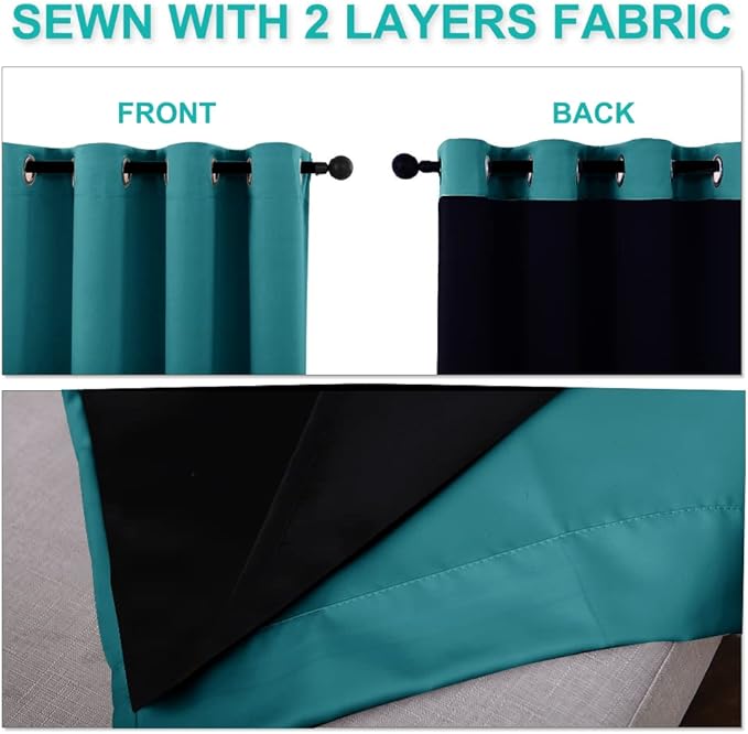 NICETOWN Peacock Teal 100% Blackout Lined Curtains, 2 Thick Layers Completely - Image 5