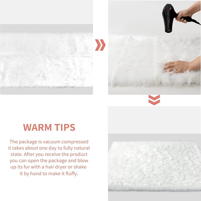 Ciicool White Fur Fluffy Rug, 2x4 ft Small Faux Fur Rug - Image 8