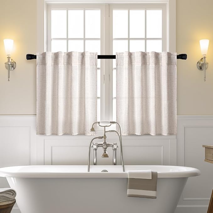 MIULEE Farmhouse Kitchen Curtains 24 Inch Length 2 Panels, Soft Thick Linen - Image 2