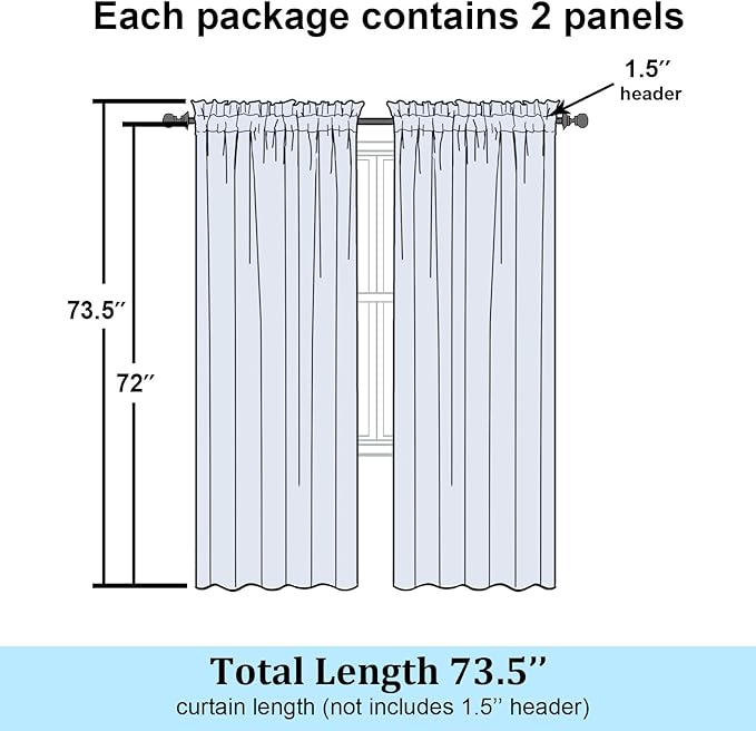Simplebrand Sheer White Curtains 72 Inch Length 2 Panels - Image 7