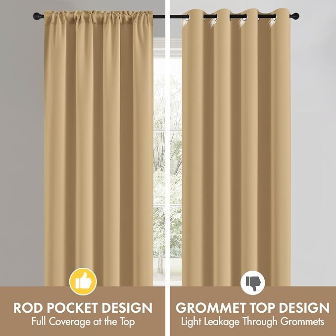 MIULEE Set of 4 Dark Beige 45 Inch Short Blackout Kitchen Window Curtains | - Image 8