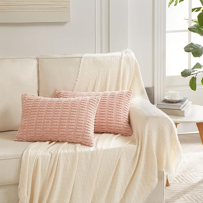 Fancy Homi 4 Packs Boho Pink Decorative Throw Pillow Covers 12x20 Inch - Image 6