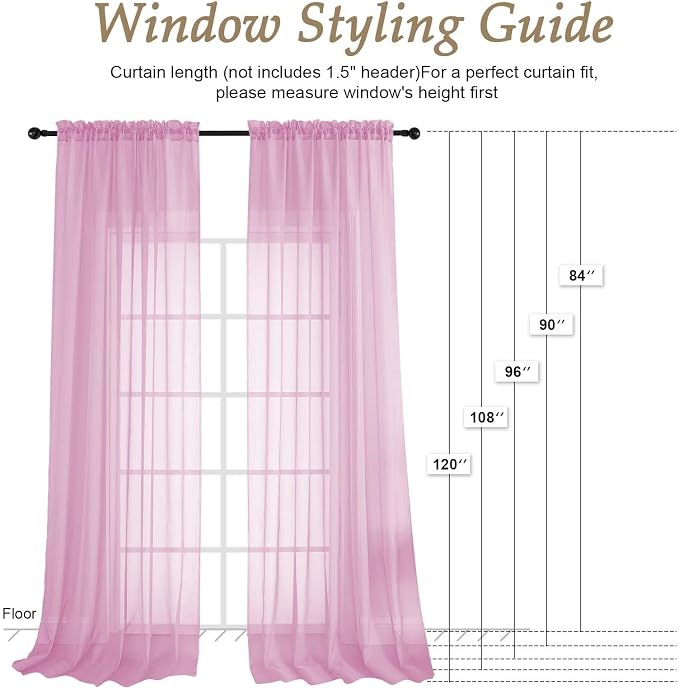 OVZME Sheer Light Pink Curtains 108 Inches Long 2 Panels Set, 59 Inch Extra - Image 7