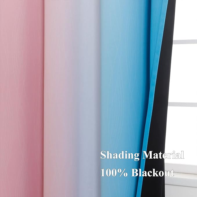 Pink and Blue Ombre Curtains for Bedroom 45 Inch Long | Room Darkening Curtains - Image 5