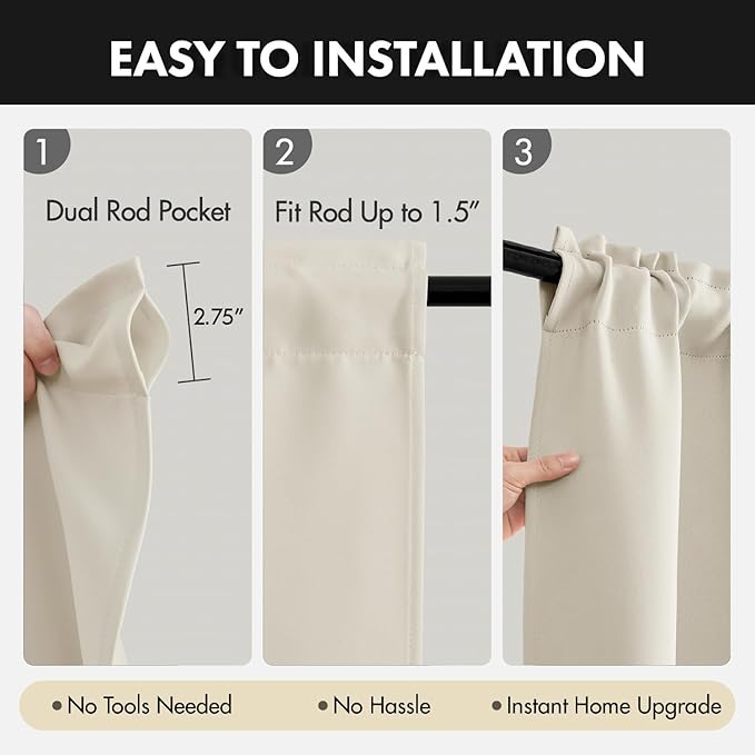 MIULEE 4-Panel 36 Inch Blackout Kitchen Tier Curtains Over Sink Cream White | - Image 5
