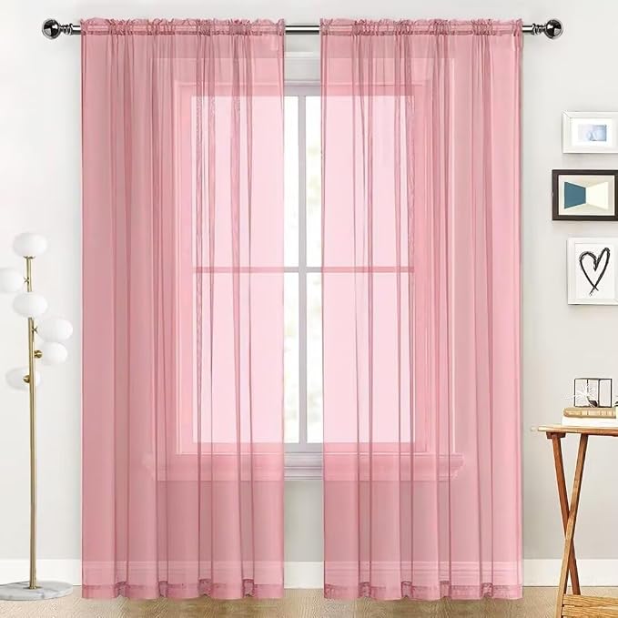 SpaceDresser Sheer Blush Curtains 4 Panels Rod Pocket Semi-Sheer Curtain 45 - Image 3