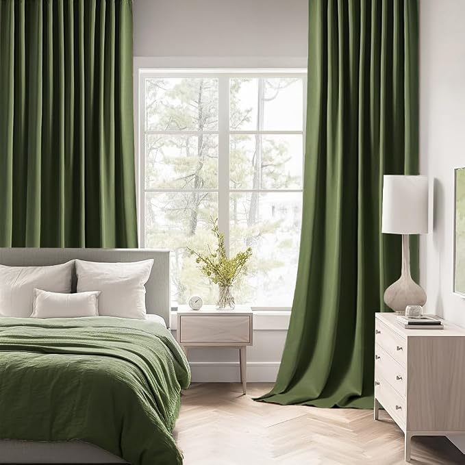 MIULEE Olive Green Back Tab Blackout Curtains 52x120 Inch Long 2 Panels Set | - Image 2