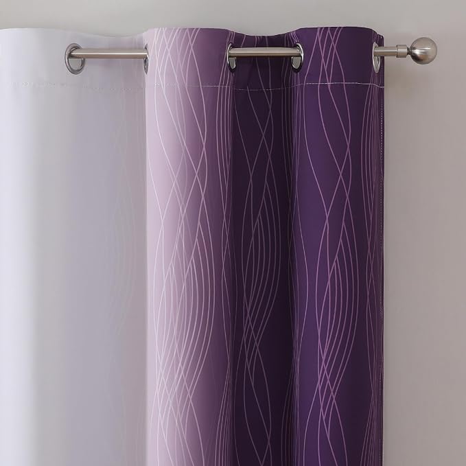 Estelar Textiler Purple and Greyish White Ombre Blackout Curtains 54 Inch - Image 4