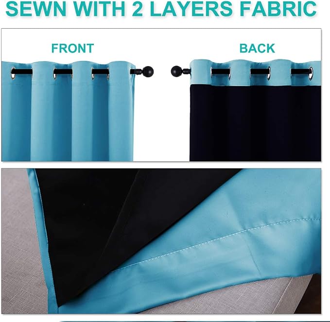 NICETOWN 100% Blackout Window Curtain Panels, Teal Blue, 2 Pieces, 62-inch Wide - Image 4