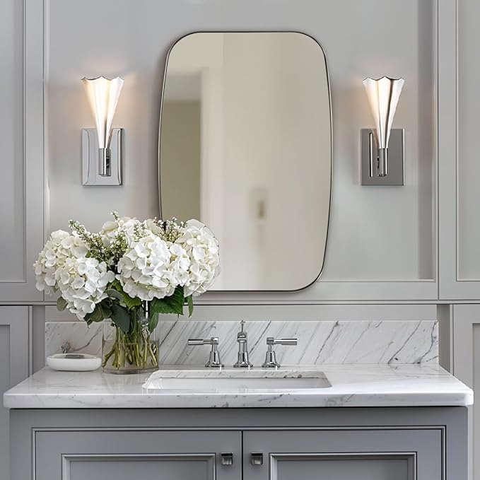 ANDY STAR Brushed Nickel Bathroom Mirror, 20x30’’ Oval Mirror for Bathroom, Brushed Nickel Oblong Mirror with Metal Frame Wall Mounted for Living Room, Bedroom