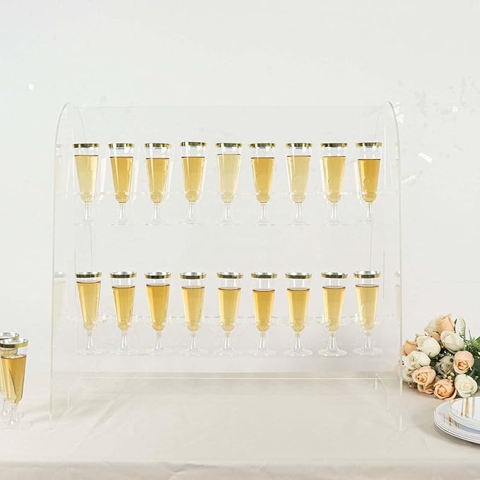 Tableclothsfactory 25" Clear Acrylic 2-Tier Wine Glass Stemware Rack, Champagne Flute Holder with Stand