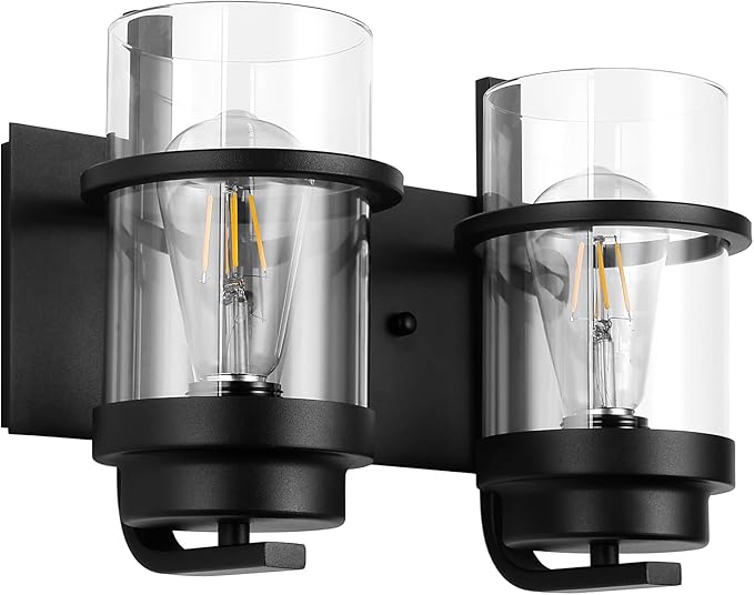 Bathroom Vanity Light Fixtures,2 Light Bathroom Vanity Lights,Black Farmhouse Sconce Over Mirror(Bulbs not Included)