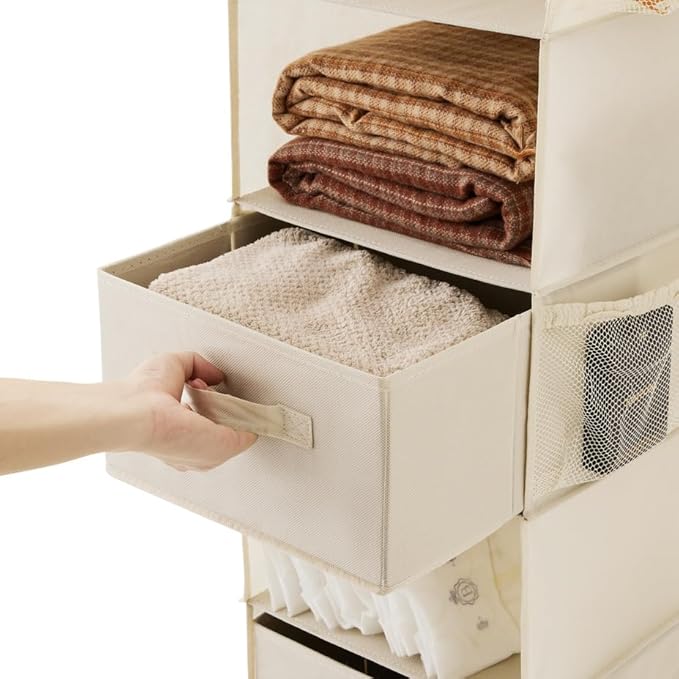 Hanging Shelf Closet Storage Organizer Removable Drawers ，Hanging Storage Organizer Hanging Sweater 2 Sock Underwear Drawers for Closet, Bedroom, Beige