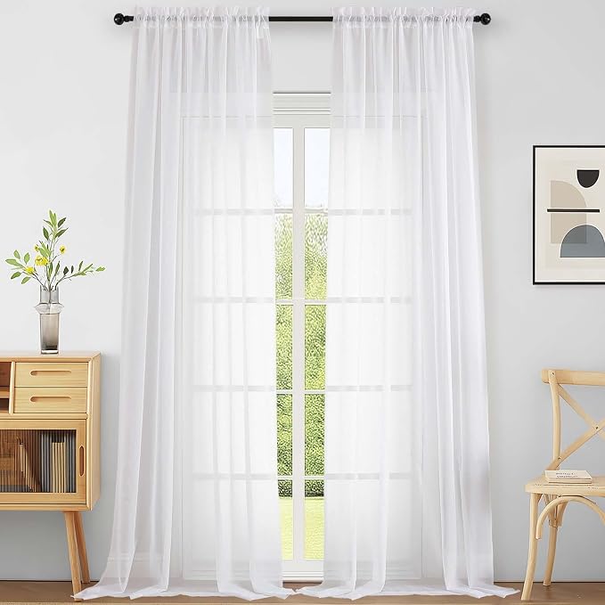Extra Wide White Sheer Curtains 120 Inches Long, Extra Long Light Filtering by Home