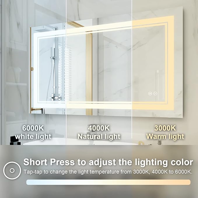 WELLFOR LED Bathroom Vanity Mirror 40 x 24 Inch, Lighted Anti-Fog Dimmable Mirror, IP44 Waterproof Wall Mounted Makeup Mirror, Packed with US Standard Plug and Touch Switch, (Horizontal/Vertical)